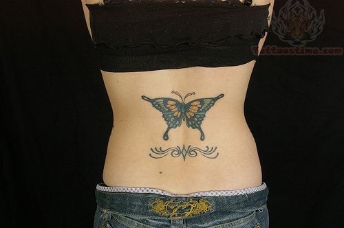 Colorful Butterfly Lowerback Tattoo